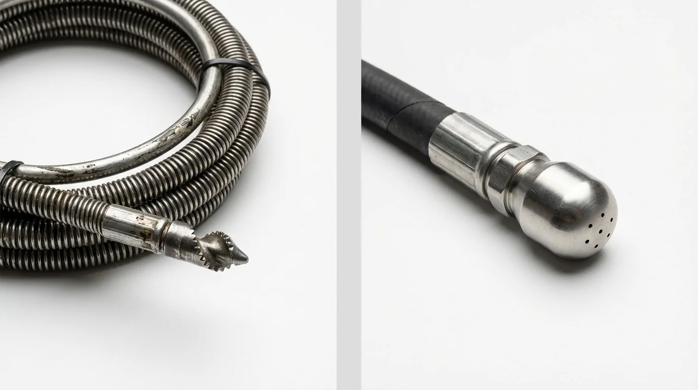 Drain snake cable and hydro jetting nozzle used for drain cleaning in Magee, MS